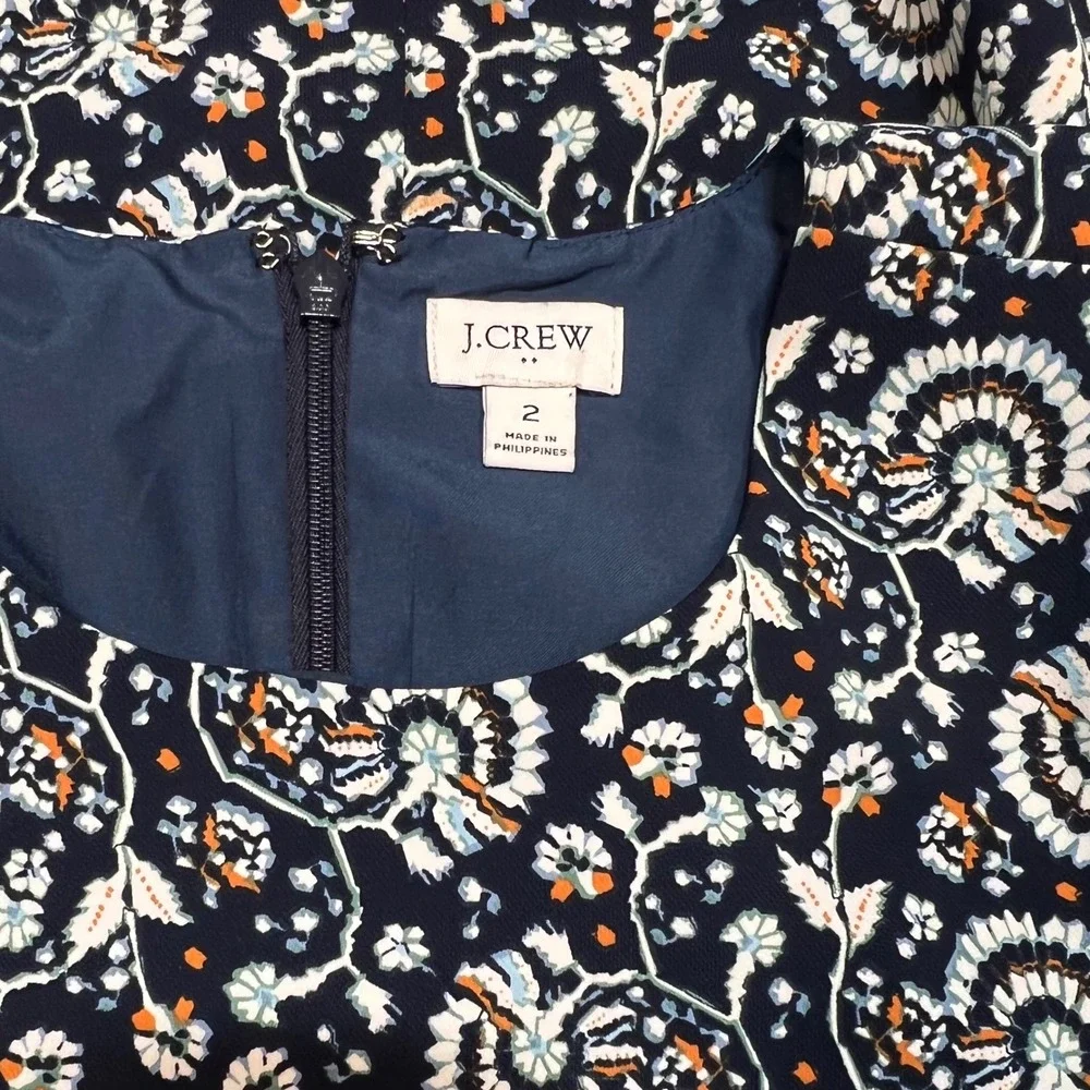 J.Crew Re-Imagined Navy Blue Floral Paisley Tie‎ Waist Shift Dress Size 2